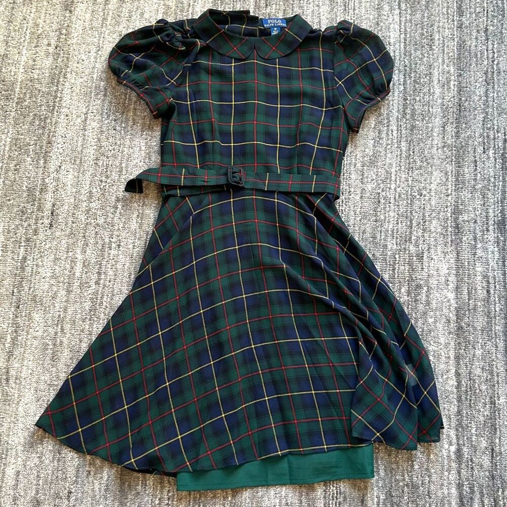 Polo Ralph Lauren Girls Tartan Plaid Chiffon Dress, Size 10
